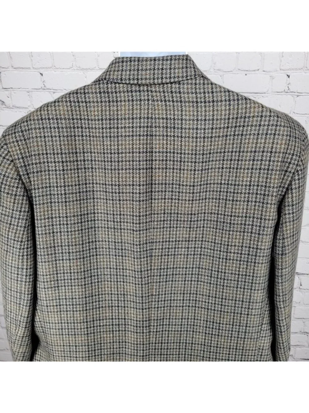 Chaps Ralph Lauren Brown & Blue 100% Wool Houndstooth Blazer Sport Coat Size 46